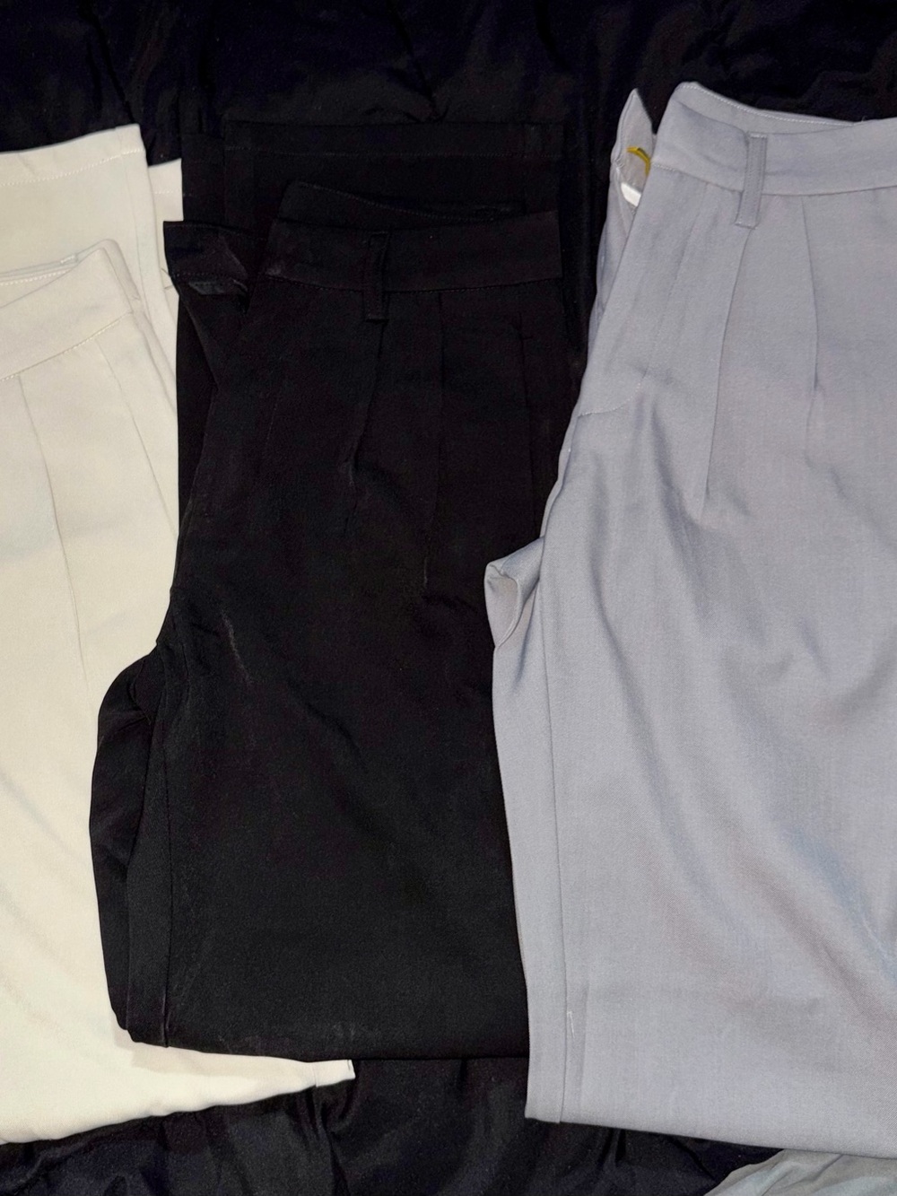 Women’s Pleated Dress Pants in Black, Light Gray, and White